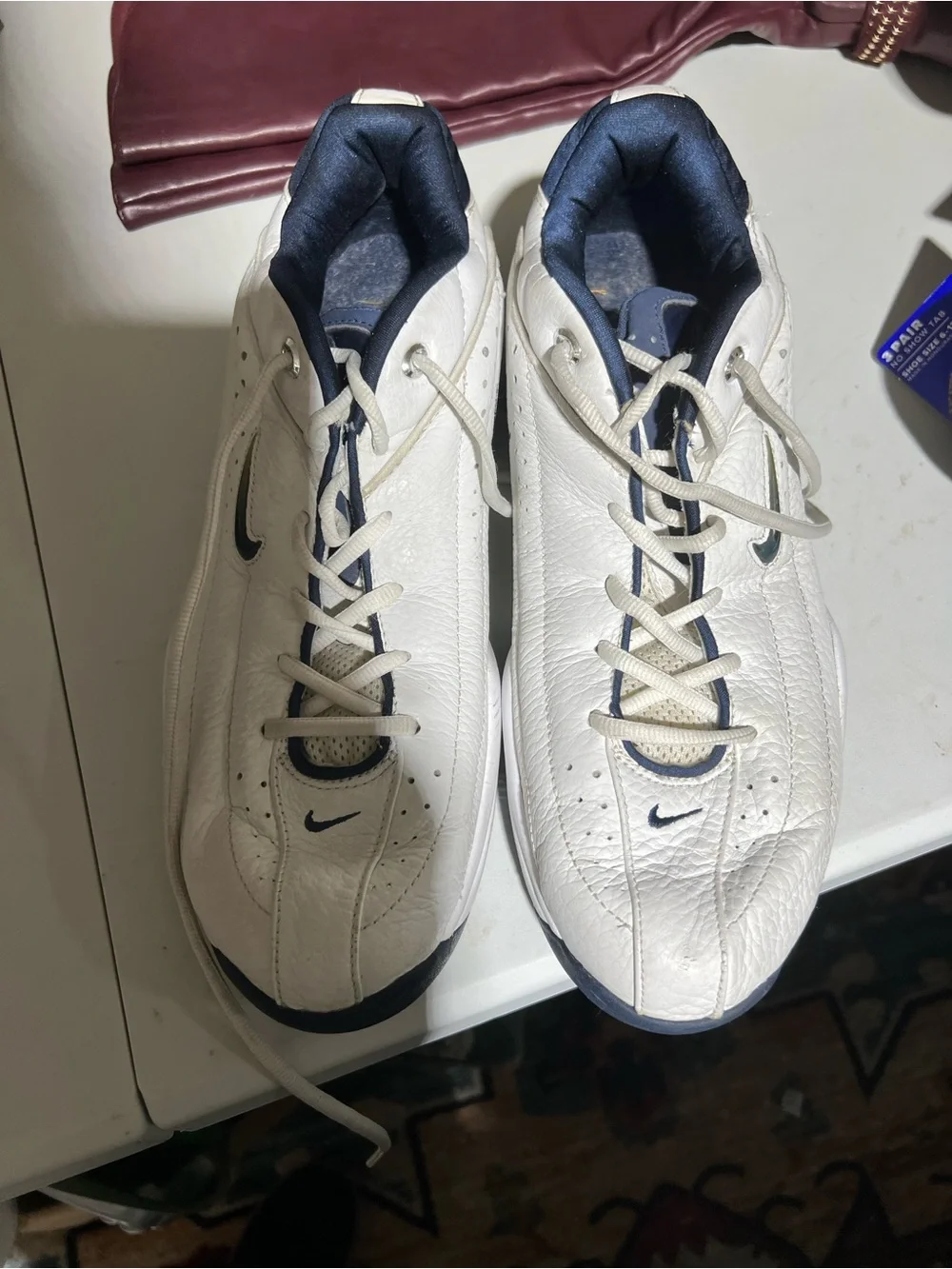 Nike Men’s White and Navy Leather Athletic Shoes